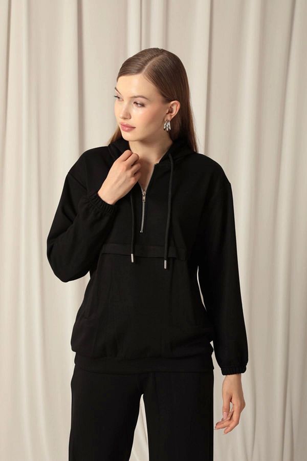 NOBLESTYLE Modal Fabric Zippered Women s Black Sweat Suit Trendyol