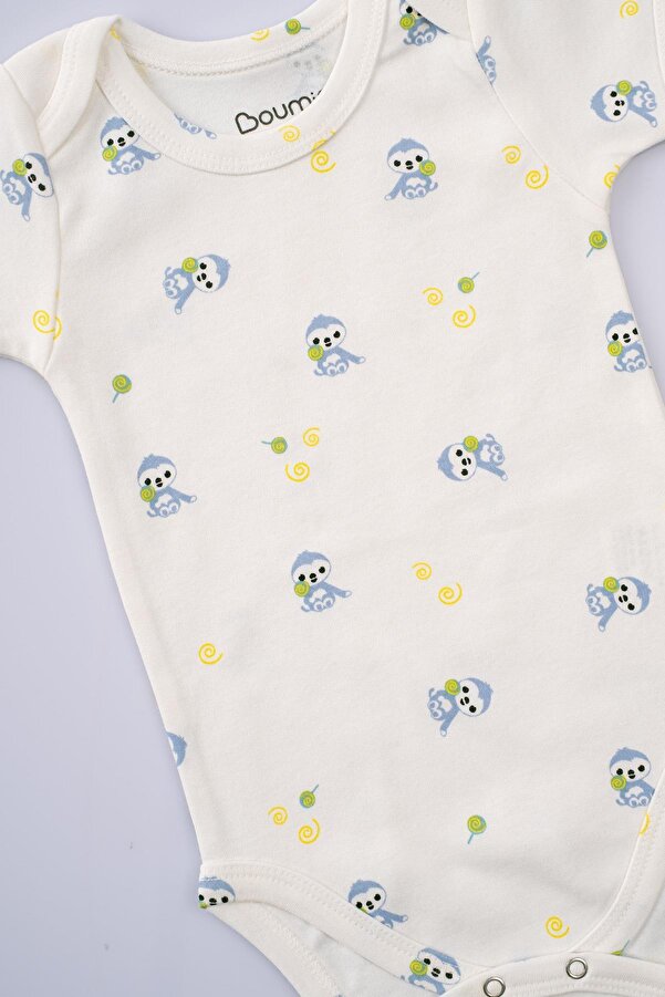 Boumini Pamuklu Bebek Çıtçıtlı Kısa Kollu Body Zarf Yaka Mavi Miskin