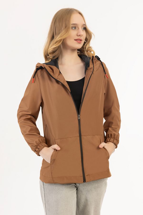 Tan raincoat womens top