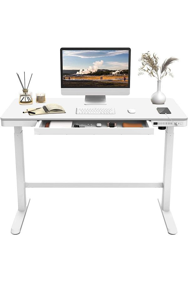 Mahmayi-Flexispot ET-118W All In One Height Adjustable Standing Desk With USB Charging - White 1
