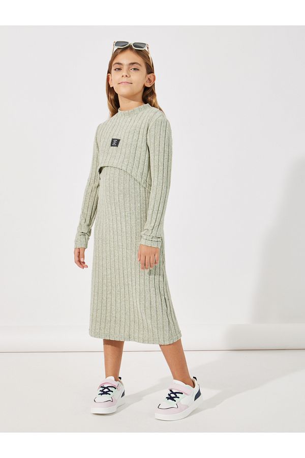 Styli Rib Knit Crop Top Midi Dress Set Trendyol
