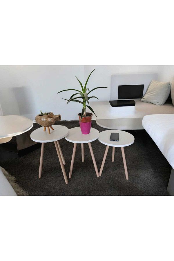 HESA-White Patterned 3-Piece Flower Pot Nesting Coffee Table Set 1