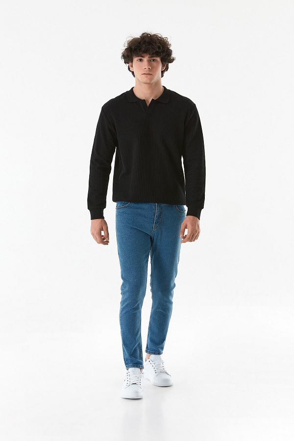 Fulla Moda-Zippered Straight Jean Trousers 1