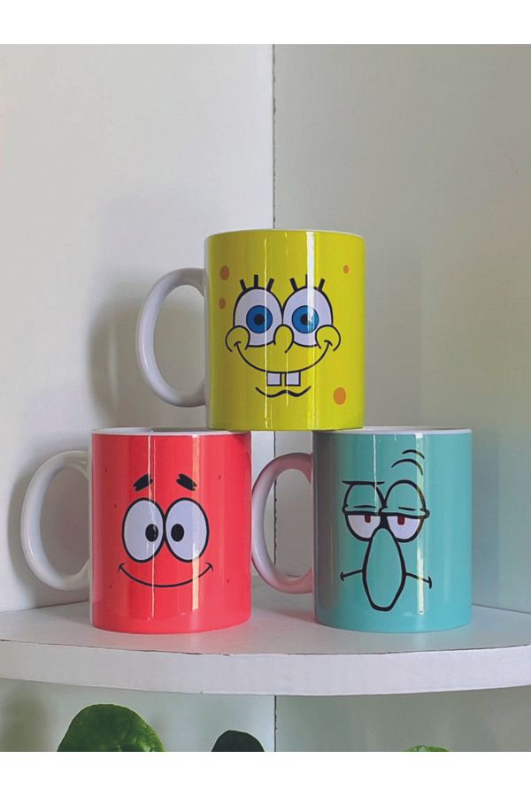 SEELENGLANZ-Triple Spongebob - Patrick - Squidward Printed Mug 1