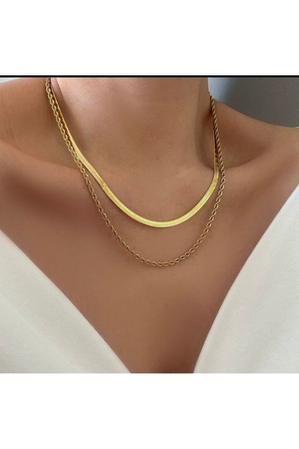 Manu Collection-Women's Gold Italian Crushed Steel 2-Piece Twist Model Necklace 1
