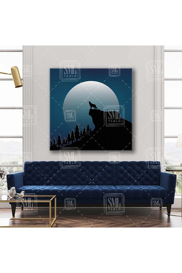 SML TABLO-Lupul care strigă la lumina lunii Lup Moon Square Canvas Print 1