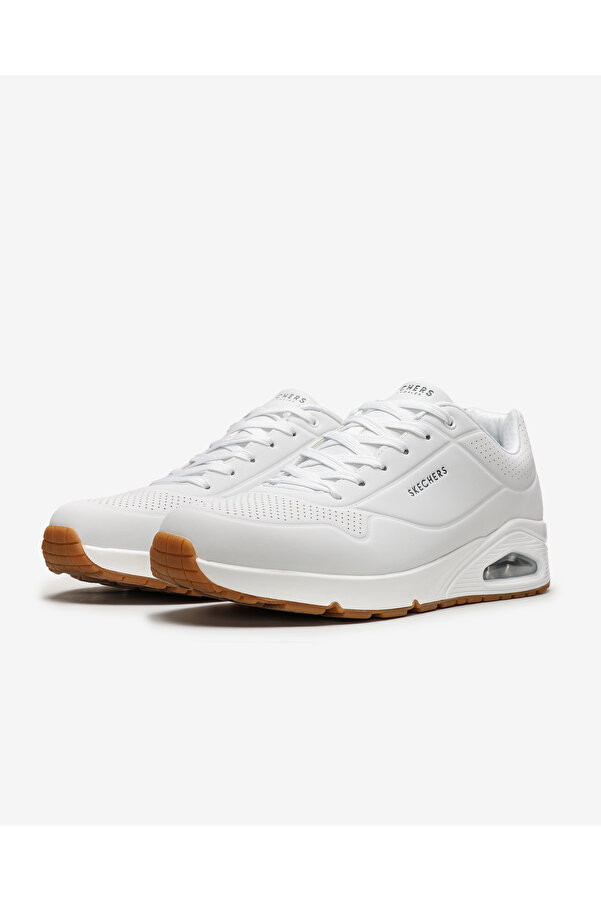 Mens Uno Skechers Mens White Leather Sneakers Skechers Uno Stand