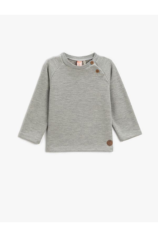 Koton-Basic Ribbed Button Detailed Sweatshirt Cotton 1