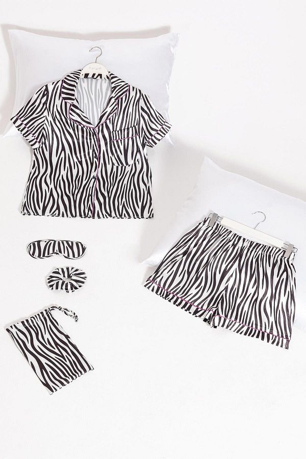 FOR YOU MODA-Set of 5 Zebra Patterned Satin Pajama Shorts 1