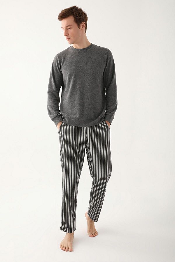 Arnetta-Set de pijamale cu mânecă lungă pentru bărbați Stripe Grey 1