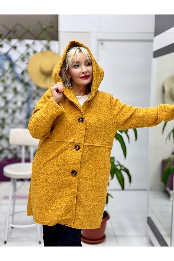 Punta Otantik Ls95176 Italian Mustard Boucle Coat Buttoned Trendyol