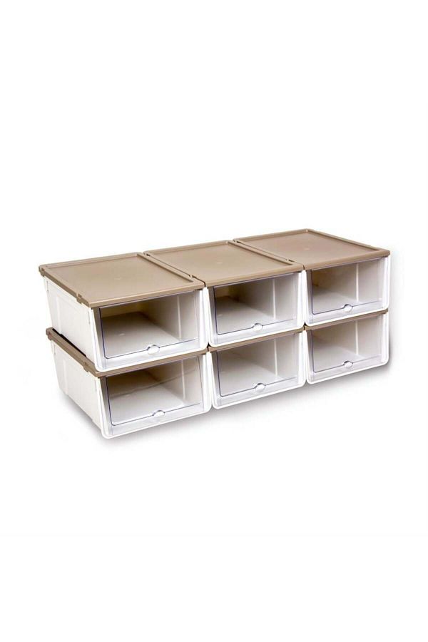 BRAVES-6-Piece Modular Shoe Rack Luxury Shoe Box Set Cabinet Stackable Storage Box with Lid 1