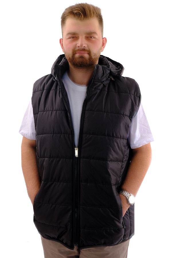 Modexl Men s Plus Size Quilted Vest Detachable Hooded Black U24704 Trendyol