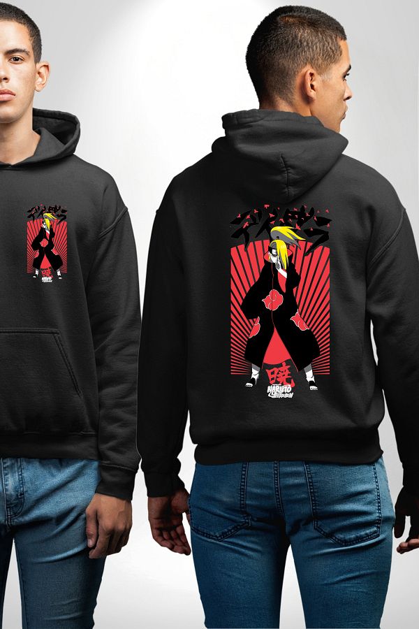 Angemiel Naruto Shippuden Deidara Jutsu Patterned Black Hooded Unisex Sweatshirt Trendyol
