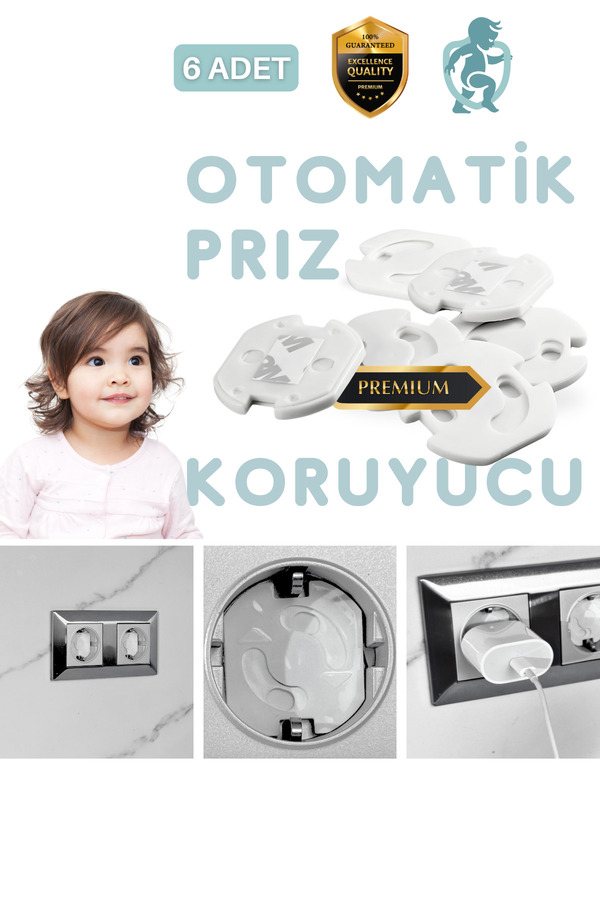 Güvenli Adımlar 6 Adet Otomatik Kapanır Priz Koruyucu, Priz Kapağı