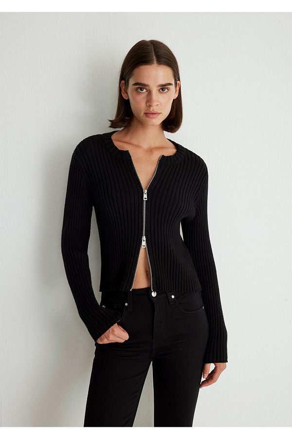 Mavi-Double-Way Zip Black Cardigan Regular Fit / Regular Fit 1710584 -900 1
