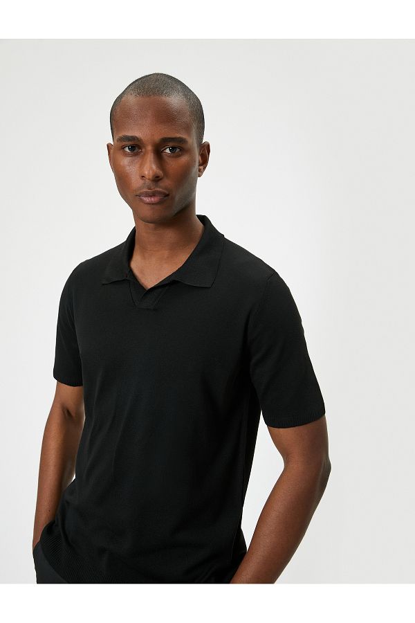 Koton Polo Neck Slim Fit T Shirt Thin Knitwear Short Sleeve Gray Trendyol