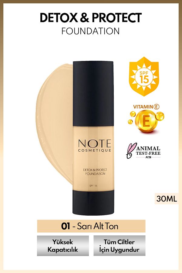 NOTE-Detox & Protect Foundation Spf 15 Intensive Covering Satin Finished Foundation - 01 Beige 1