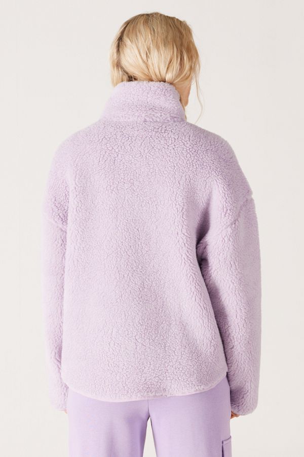 Wrangler Oversize Loose Cut Stand Collar Zippered Faux Wool Women s Lilac Sherpa Jacket Trendyol