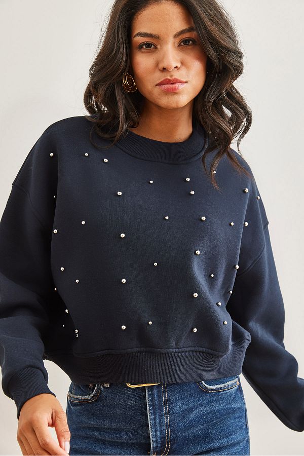 Olalook-Hanorac crop gros cu perle bleumarin - SWT- 19000663 1