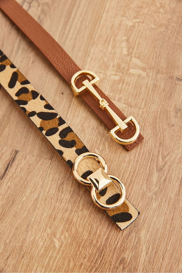 Olalook-Tan Leopard 2-teiliges D-Gürtel-Set aus Kunstleder für Damen KMR- 19000150 1