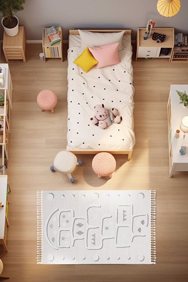 Koza Halı Sparkle Krem Gri Seksekli Çocuk Odası Bebek Odası Halısı 133x190 33451b