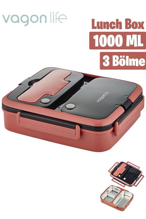 Vagonlife-Lunch Box 1000 ml Single Layer 3 Compartments New Generation Lunch Box with Metal Spoon-Fflbox10164 1