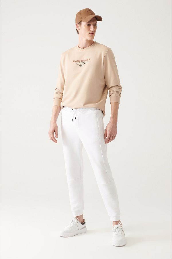 Avva Men s White Lace Up Waist Elastic Cotton Printed Sweatpants A31Y3416 Trendyol