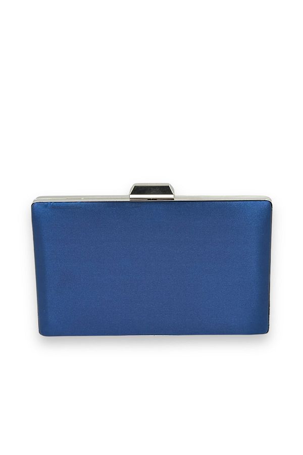 Seri-Satin bleumarin - Geanta de nunta si logodna cu carcasa argintie si lant 1