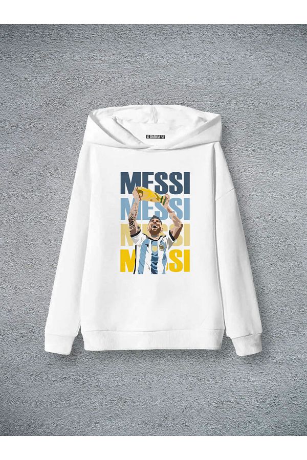 sielta-Lionel Messi Printed White Boys Girls 3 Rope Sweatshirt 1