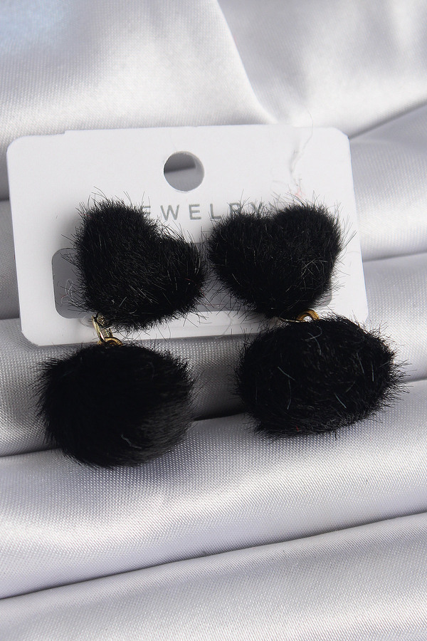 SeyCey.co-Black Feather Pompom Model Women's Earrings 1