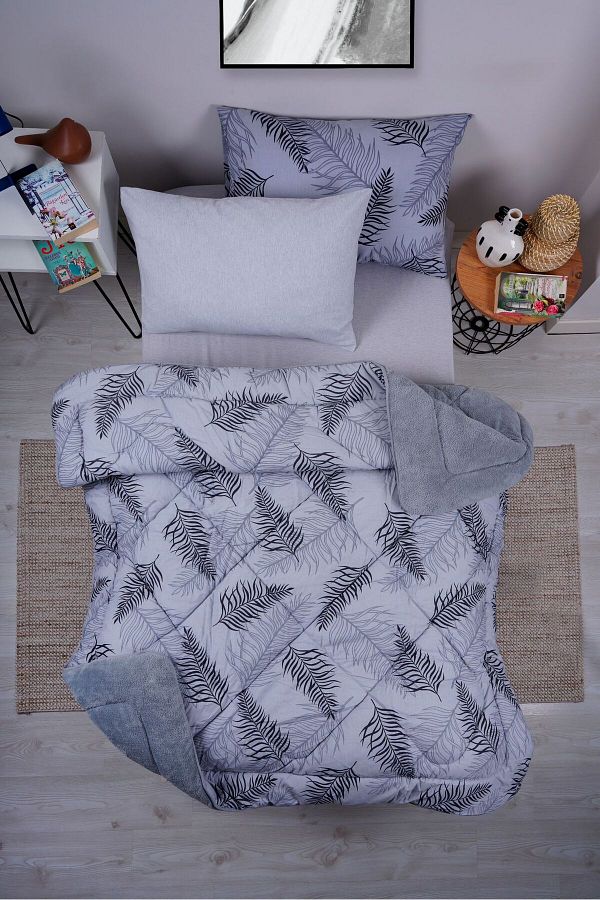 MARLA HOME-Single Palm Patterned Welsoft Sleeping Set - Double Sided Blanket Fluffy 1