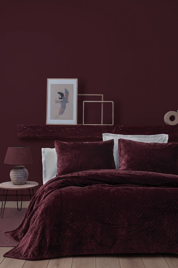 Yataş-Belly Single Blanket Bedspread Set - Claret Red 1