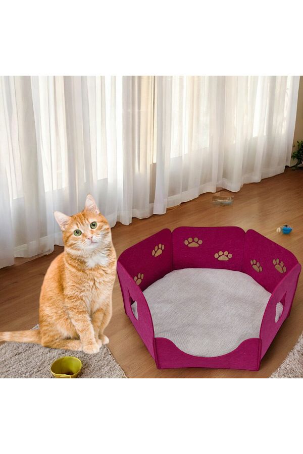 Next Craft-Cat Bed Nest House with Cushion Portable 3 mm Felt Hexagon Design (Nest+Cushion) 1