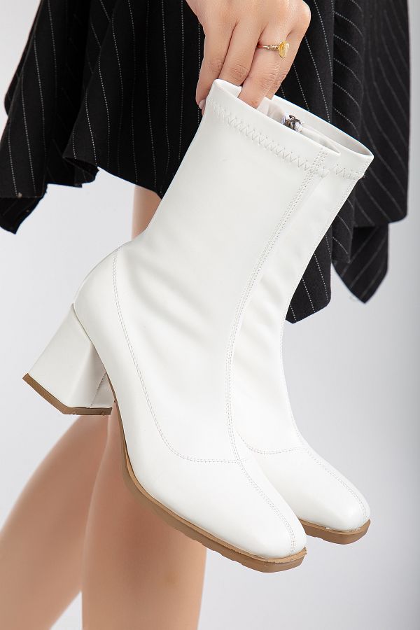 STORE41 Women s White Stretch Ankle Medium Heel Boots Trendyol
