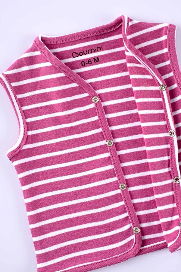 Boumini Bebek Yelek Çift Taraflı Fuşya Çizgili