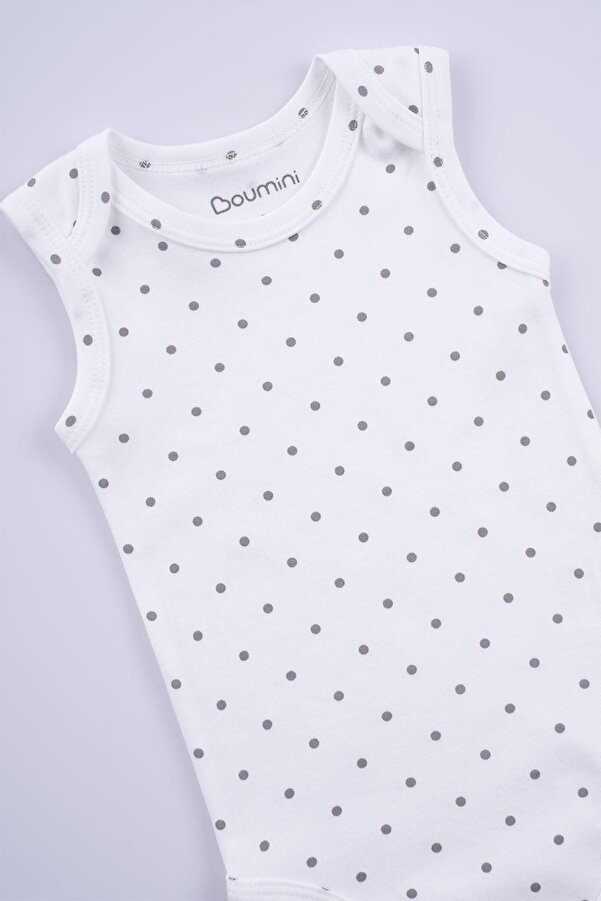 Boumini Pamuklu Bebek Çıtçıtlı Atlet Body Gri Puantiyeli