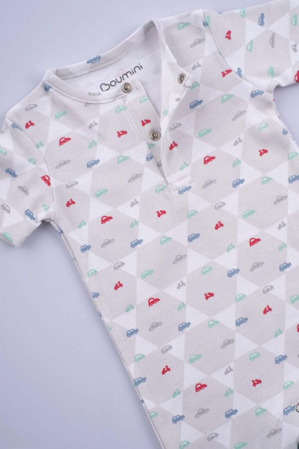 Boumini Pamuklu Kısa Kollu Şort Bebek Tulum Arabalar Renkli