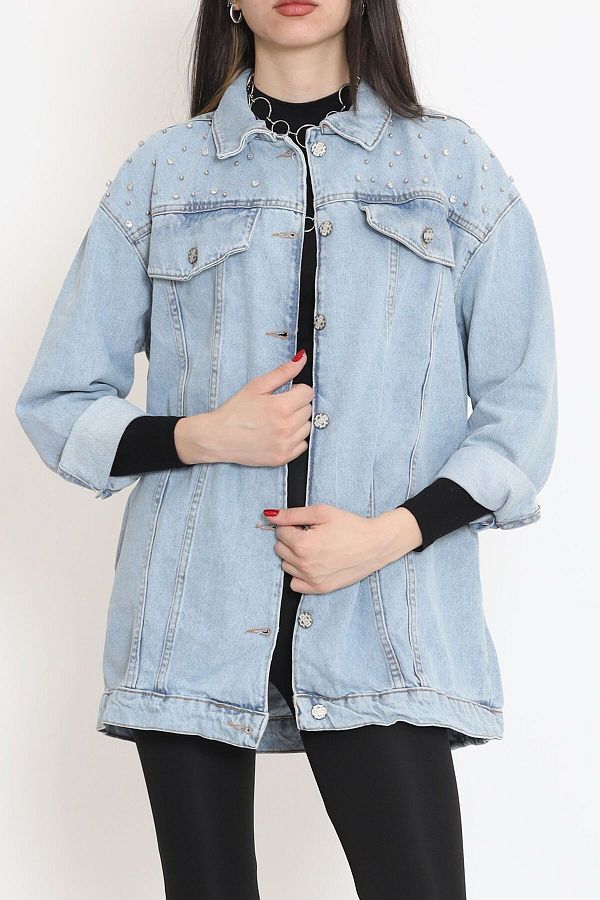 Jewelled denim jacket top