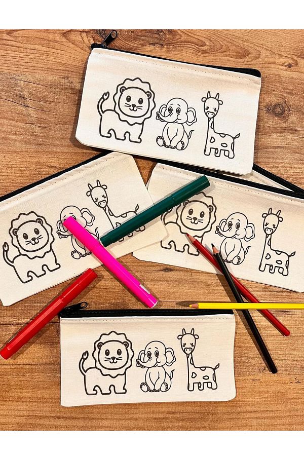 Kalemlik Dünyası-4 Pieces Paintable Animal Themed Pencil Case Cloth Pen Holder 1