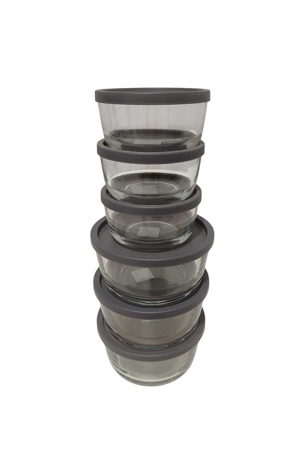 LAV-Feyzade Anthracite Round Storage Container with Lid - 380 Cc X 3 Pcs / 800 Cc X 3 Pcs 1