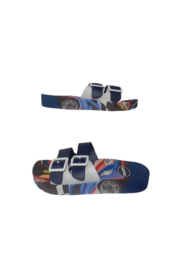 GEZER-Boy's White-Navy Blue Car Figured Non-Slip Sole Daily Slippers Gzerr585-0 1