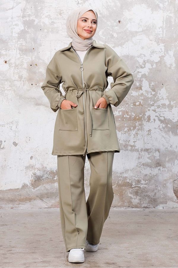 Bestenur-Khaki Scuba Tunic and Trousers Set - Tunnel Belt, Set of Two 1261 1