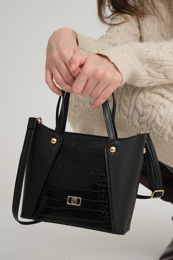 mossi-Black Crocodile Skin Look Women's Hand/Shoulder Bag 1