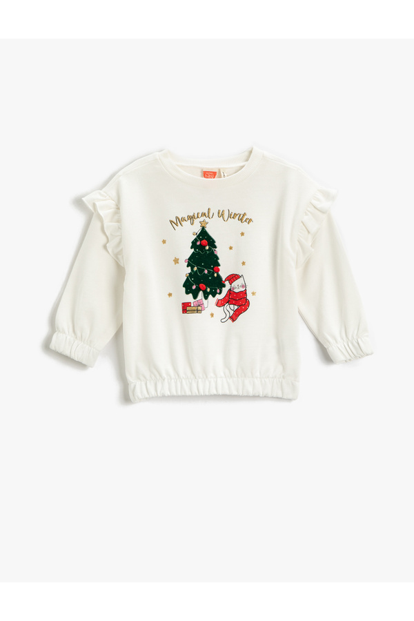 Koton Sweatshirt Yılbaşı Temalı Fırfırlı Uzun Kollu Pamuklu