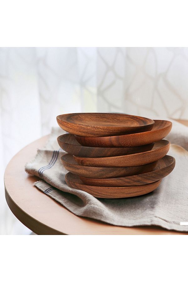 Choice-Acacia Wood Dinner Plate 4 inch Round Wood Plate Easy Cleaning Lightweight Unbreakable for Dishes 1