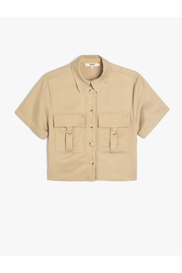 Koton-Modal Fabric Crop Shirt with Metal Accessory Detail - Cargo Pocket 1