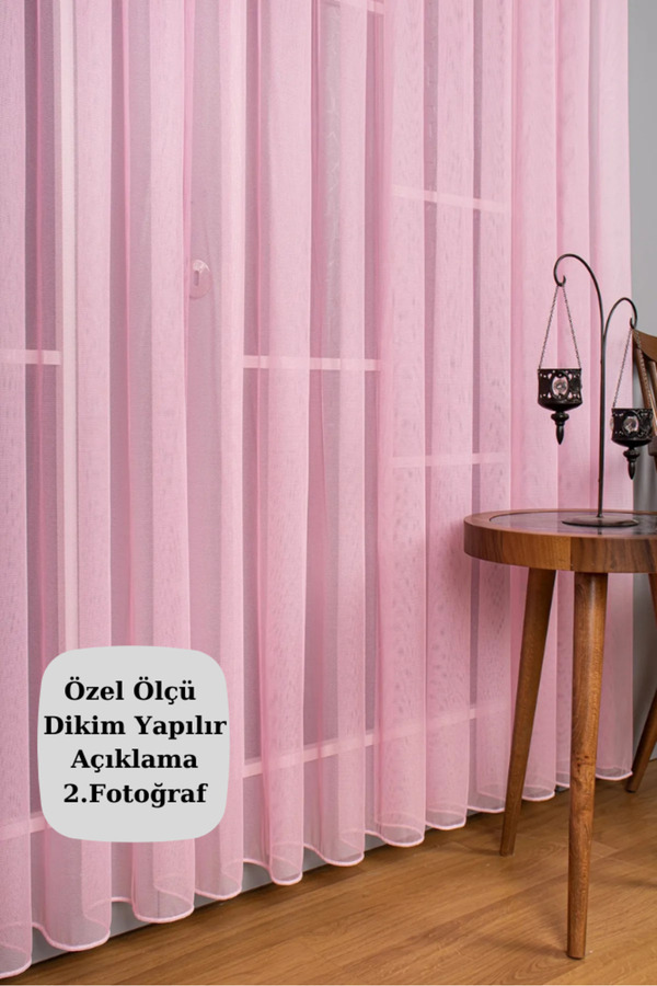 Perde Pendik Pembe Pudra Kız Çocuk Odası Tül Perde Bebek Mutfak Yatak Odası Düz Sade Tül Perde Sık Pileli