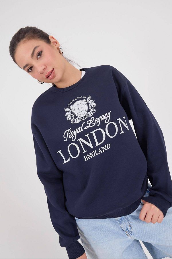 Addax London England Text Raised Sweatshirt S10854 Trendyol