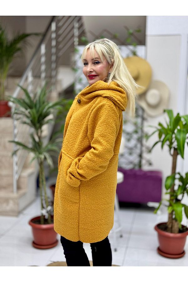 Punta Otantik Ls95176 Italian Mustard Boucle Coat Buttoned Trendyol